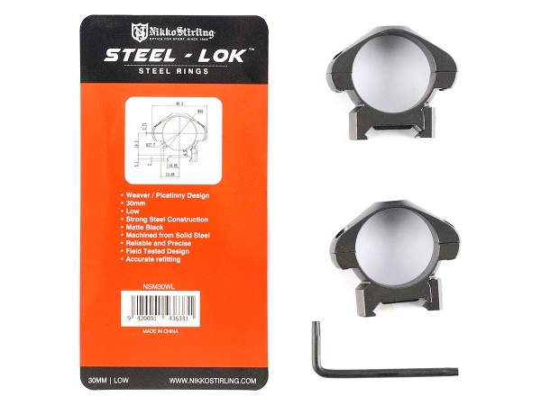 Кольца Nikko Stirling Diamond, небыстросьемные на Weaver 30мм, низкие, 4 винта, сталь-3